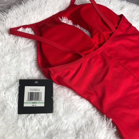 Ellen Tracy red eyelet opening 1 piece swim suit - Picture 5 of 9